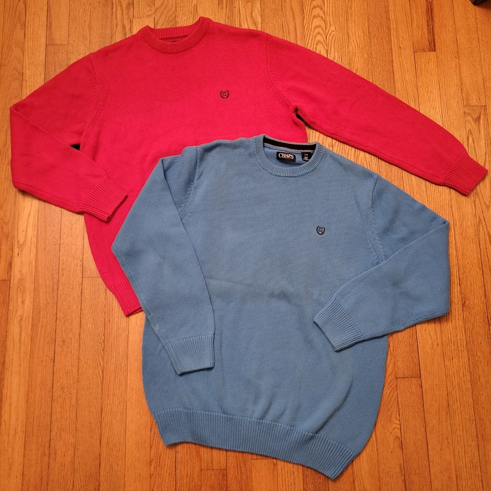 Chaps‎ Long Sleeve Crewneck Sweaters Red Blue Lot of 2 Jumpers LT Cotton Cozy